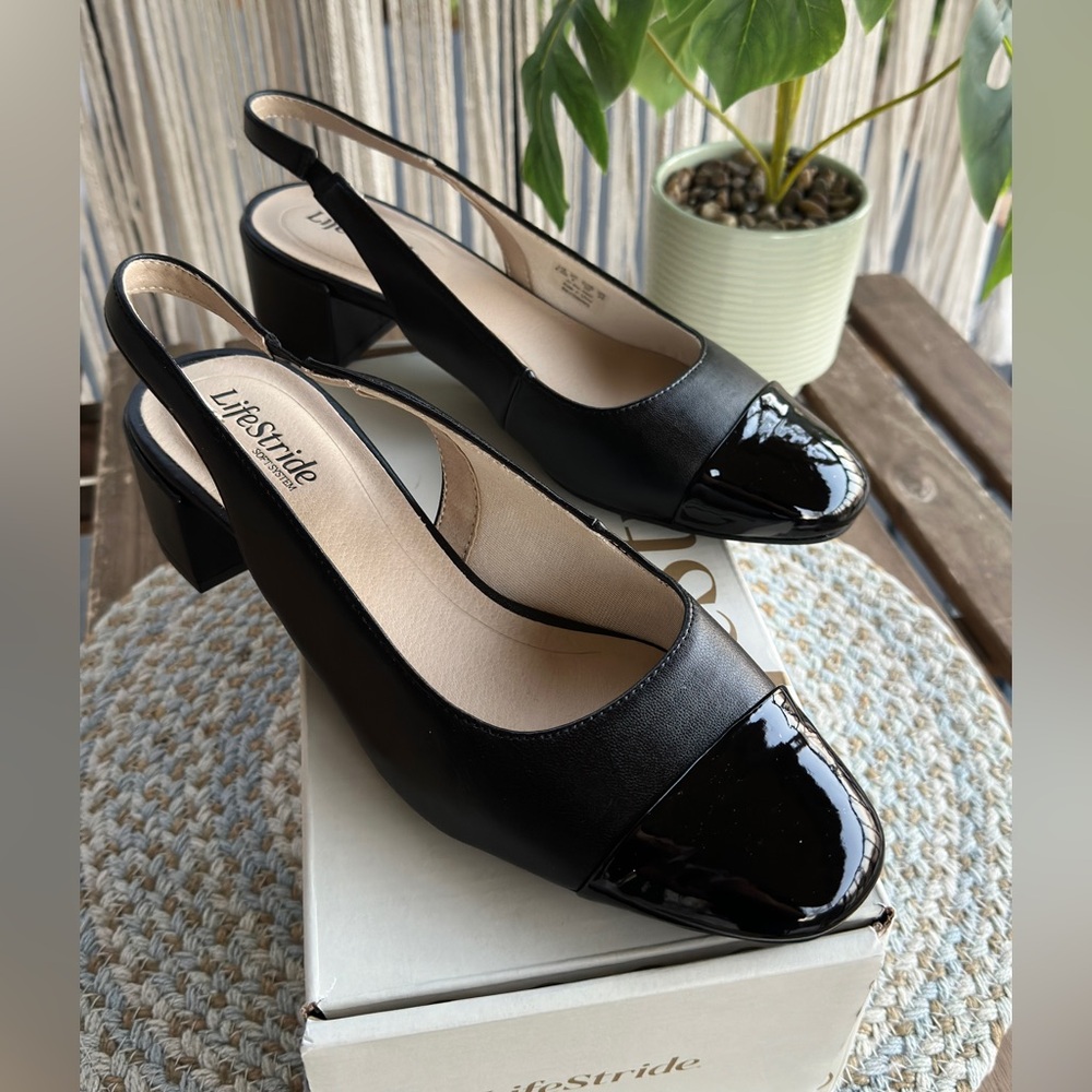Life Stride Black Patent Slingback Heels